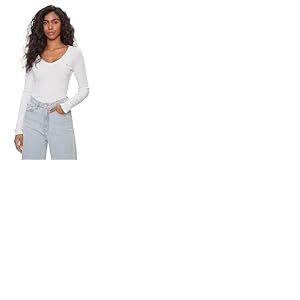 Tommy Jeans T-Shirt Manches Longues Femme Slim Fit Essential V-Neck Col en V, Blanc (Ecru), L