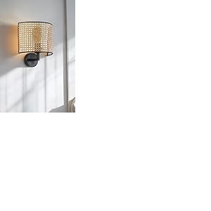 Applique murale &eacute;l&eacute;gante avec corps en m&eacute;tal et capuchon en tissu, 27 cm de diam&egrave;tre, 25 cm de hauteur | 1 LED de 3,15 W, fonctionne sur piles, noir et beige | &Eacute;clairage &eacute;l&eacute;gant pour n'importe quelle