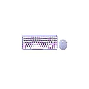 Perixx Perduo-713PP ES Ensemble souris et mini clavier sans fil 2,4 GHz, touches rondes style rétro, pour PC et tablette, violet pastel