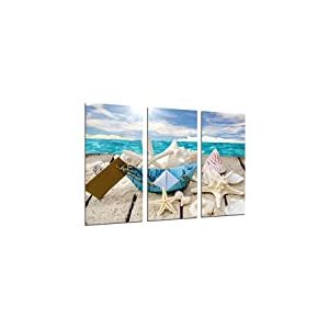 Cuadros Camara Tableau Moderne Photographique, Impression sur bois, Paysage de mer Vintage, coquillages, Conches, plage, sable, 97 x 62 cm, ref. 26482