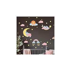 Stickers muraux enfants - Decoration chambre b&eacute;b&eacute; - Stickers muraux enfant - Sticker mural scandinave - Autocollant mural animaux au pays des r&ecirc;ves - H60 x L90 cm