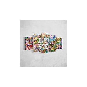 Homemania Tableau Citation - 5 Pi&egrave;ces - Amour - pour le Salon, la Chambre - Multicouleur en Polyester, Bois, 100 X 3 X 60cm - HM205PKNV-228