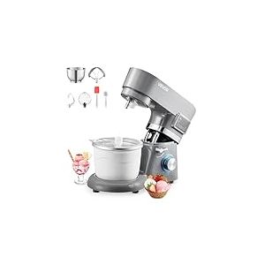 VEVOR Sorbeti&egrave;re 1,7 L, Robot P&acirc;tissier &agrave; 6 Vitesses, avec &Eacute;cran Num&eacute;rique LED et Minuterie, Palette de M&eacute;lange, Crochet P&eacute;trisseur, Protection Anti-&eacute;claboussures, pour Yaourt Glac&eacute; Sorbet Glace, Gris