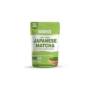 HANDPICK, Poudre de Matcha (100g, 100+ Tasses) – Authentique Poudre de Thé Vert Matcha Japonais – Directement de Shizuoka, Japon – Matcha pour Lattés, Smoothies