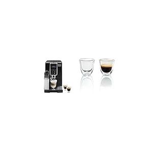 De'Longhi Dinamica, Machine expresso avec broyeur, technologie exclusive boissons lact&eacute;es, ECAM350.55.B, 1.8L, Noir & Delonghi 5513214591 - Pack de 2 Verres a espresso isole