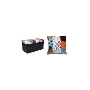 HOME DECO FACTORY HD6507 Coffre Banc Patchwork Mobilier Assise Pliable, Entrée, Salon, Chambre & Coussin Patchwork Dehoussable 40X40cm Decoration Textile