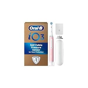 Oral-B Brosse &agrave; dents &eacute;lectrique Ultimate Clean iO 3 rose p&acirc;le, 1 support de recharge, 1 pochette de chargeur, 1 &eacute;tui de voyage, con&ccedil;ue par Braun