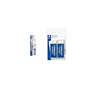 Staedtler Mars Micro Carbon 250 - Blister 2 Étuis 12 Mines Graphite 0, 7 Mm Hb & Mars Plastic, Gommes plastiques blanches, Sans phtalates ni latex, Étui blister avec 2 gommes de taille standard