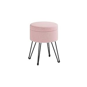 SONGMICS Tabouret de Rangement, Siège Rond, Tabouret de Coiffeuse, Pouf, Repose-Pieds, 39 x 44,1 (⌀ x H), 4 Pieds en Métal, pour Coins Beauté, Salon, Chambre, Rose Bonbon LOM002R01