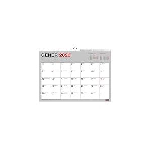 Miquelrius - Calendrier mural 2026 Basic, organiseur annuel A4 : 296 x 210 mm, avec espace pour noter, reliure spirale double, planificateur 12 mois, catalan
