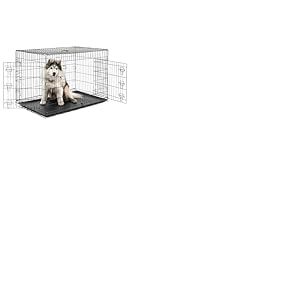 lionto Caisse de Transport pour Chiens et Chats, Cage Polyvalente avec bac en Plastique hygiénique, 122x75x81 cm, Cage pour Chien en métal avec Fermetures de sécurité Solides et cloison, Noir