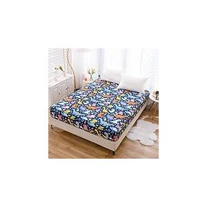 NATURETY Drap-Housse Doux avec Poche Profonde, draps de lit épais à imprimé Dinosaure, pour Adolescents (Bleu Marine, Dinosaure), lit jumeau