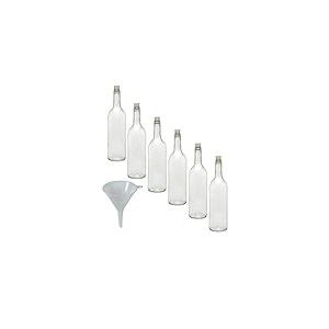 Viva-haushaltswaren lot de 6 bouteilles en verre vides avec bouchon en liège 500 ml entonnoir blanc ø 9 cm