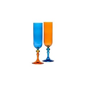 Krosno &ndash; Fl&ucirc;tes &agrave; champagne et prosecco color&eacute;es &ndash; 2 x 220 ml &ndash; Collection Bubble &ndash; Orange-Bleu &ndash; Cristal sans plomb &ndash; Peintes &agrave; la main