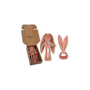 Kaloo &ndash; Coffret Cadeau Naissance B&eacute;b&eacute; - 2 Pi&egrave;ces : Doudou Pantin Lapin 25 cm + Anneau de Dentition en Silicone &ndash; Lapinoo &ndash; Couleur Terracotta &ndash; D&egrave;s la Naissance &ndash; K390040