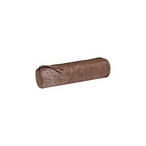 Clairefontaine 410035C -Trousse Scolaire Ronde Argentée Effet Textile Ø5,5x22 cm en Véritable Cuir d'Agneau - Fourniture Scolaire - Trousse Crayons de Couleurs - Etui à Crayons - Porte-Plume