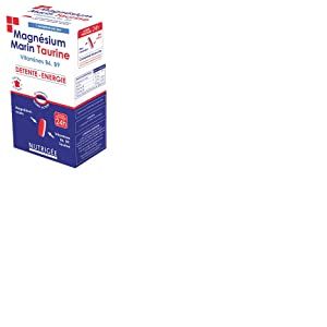 Magnésium Marin Taurine • Comprimé double action • Détente & énergie • 300 mg de Magnésium/comprimé • Vitamine B6 & B9 • + TAURINE • 60 comprimés • 1 cp/jour • Fabriqué en France • Nutrigée