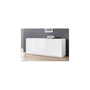 Dmora - Buffet Sven, Buffet de cuisine avec 4 portes et 3 tiroirs, Buffet de salon, 100% Made in Italy, 220x43h86 cm, Blanc brillant