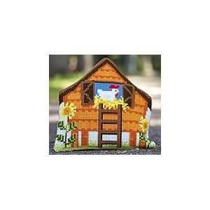 Kit coussin model&eacute; au point de croix AVEC DOS Le poulailler