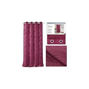AmeliaHome Rideau à œillets Aspect Velours à Motifs 135 x 250 cm 1 pièce Rideau décoratif en Plumes de Paon Motif Paon Rouge vin