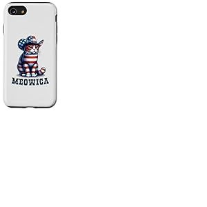 Meowica Cat 4 juillet drapeau américain chat feu d'artifice patriotique Coque pour iPhone SE (2020) / 7 / 8