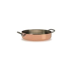 Pentole Agnelli ALCU106PI28 Casserole basse en cuivre avec 2 poign&eacute;es en acier, Cuivre &eacute;tam&eacute; avec fond &agrave; induction, 28 cm