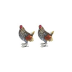 Dehner Figurine de décoration Poule Vroni, 2 pièces, env. 38 x 27 x 16,5 cm, métal, Multicolore
