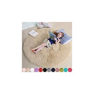 Tapis rond beige pour chambre &agrave; coucher, tapis rond moelleux de 1.2x1.2 m pour chambre d'enfant, tapis en fourrure pour chambre d'adolescent, tapis beige, d&eacute;coration de chambre mignonne pour b&eacute;b&eacute;