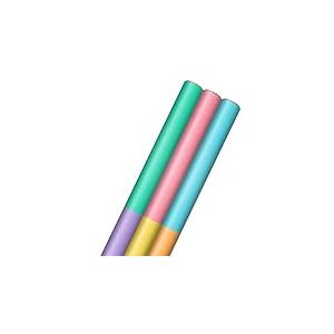 Hallmark Lot de 3 rouleaux de papier cadeau pastel vif avec lignes au verso (3 rouleaux : 75 m² TTL) double ton : vert, violet, rose, jaune, bleu, orange pour anniversaires, fêtes prénatales, Pâques