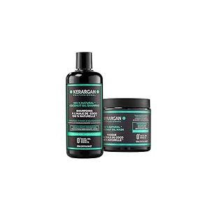 Kerargan - Duo Hydratant Shampoing & Masque à l’Huile de Coco pour Cheveux Déshydratés et Abîmés - Nourrit & Revitalise - Sans Sulfate, OGM, Silicone, Huile Minérale - 2x500ml
