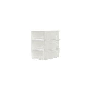 Cetomo 30L*3 Tiroirs de Rangement en Plastique, Organisateurs de Bureau, Tour de Rangement pour Fournitures, Dortoir et Cosmétiques, Superposable, Durable, PP, Sans BPA, Blanc & Clair, 30L - Lot de 3