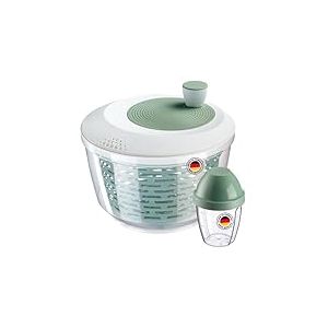 Westmark Essoreuse à salade "Spinderella" (4,4 L) Shaker "Mix-Egg" (0,25 L) – Essoreuse à salade avec bouton rotatif et bec verseur – Shaker avec couvercle à vis et disque de mixage – Vert menthe
