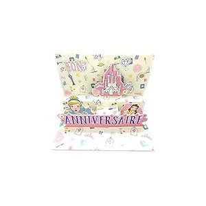 Afie 200474 Carte Dépliante Bon Anniversaire Pop-up 3D Princesses Disney Château la Belle et la Bête Cendrillon Raiponce caméléon Pascal - Avec Enveloppe rose 12x17,5cm - Petit mot à écrire au dos