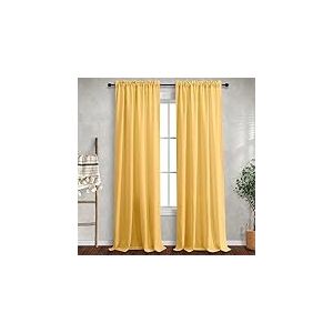 Rideaux en Lin doré Jaune de 213,4 cm de Long pour Salon - 2 Panneaux avec Passe-Tringle - Filtrage de la lumière - Rideau Semi-Transparent Moutarde Jaune doré pour Chambre à Coucher - Décoration