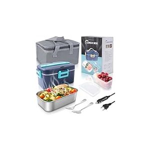 Romon Gamelle Chauffante, 75W Lunch Box Chauffante Lunch Box Chauffante Electrique 1.8L Acier Inoxydable 12V/24V/220V Gamelle Isotherme Repas Chaud pour Voiture Camion Bureau, Boite Chauffante Repas