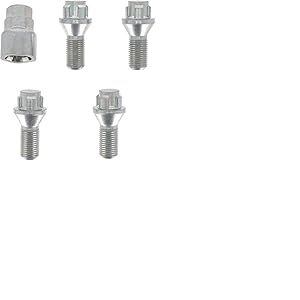 Restagraf - Jeu de 4 Vis de Roue Antivol - Embase Conique - Bloc Jante Acier & Alu - Compatible avec BMW, Nissan, Opel, Renault, Volvo (Certains Véhicules) - M14-1.50 X 28 mm - Réf. 188609