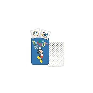 Disney Home Mickey Parure de lit r&eacute;versible pour Enfant 135 x 200 cm, taie d'oreiller 80 x 80 cm, 100% Coton, 2 pi&egrave;ces Mickey Parure de lit Douce et agr&eacute;able sur la Peau