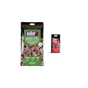 Weber Briquettes De Noix De Coco 8kg Noir & Briquettes de Charbon - Sac 4 kg - Charbon de Bois pour Barbecues Weber - Combustible BBQ