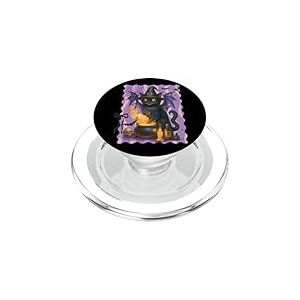 Chaudron magique chat noir nuit Halloween PopSockets PopGrip pour MagSafe