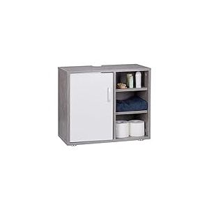 Relaxdays, Gris Dessous de Lavabo 1 Porte Placard Salle de bain 3 Étagères Meuble Sous Vasque WC SDB 51x60x32cm, HLP 51 x 60 x 32 cm