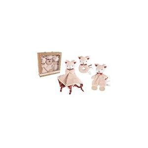 DODO D'AMOUR - Coffret Cadeau Doudou, Hochet Et Doudou de Dentition - Biche - 053062 - Beige - Polaire - Cadeau Naissance - Peluche - Bébé - Lavable en Machine - Design Français - À Partir de 0 Mois