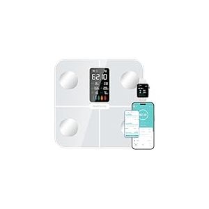Healthkeep Balance P&egrave;se Personne Balance Connect&eacute;e Imp&eacute;dancem&egrave;tre avec Affichage VA 15 Donn&eacute;es Corporelles et Fr&eacute;quence Cardiaque pour APP Andriod et iOS Max. 180kg/400lb, Blanc