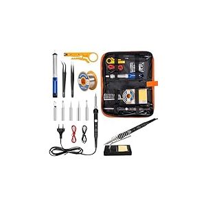 Fer à souder set, 16 en 1 60W kit de fer a souder electronique, 220-480°C température réglable, poste à souder, 5 pointes de soudure, fil de soudure, pince à épiler et pompe de dessoudage