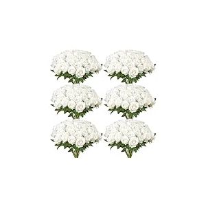 VEVOR Rose Artificielle Lot de 120 Fleurs Artificielles 508 mm Bouquets de Fausses Fleurs Aspect Réaliste avec Tête de Rose 70 mm, pour Décoration Intérieure, Fêtes, Mariages, Centres de Table, Blanc
