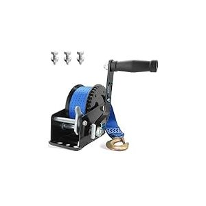 AKRIXKIP Treuil Manuel de 725,7 kg avec Sangle de treuil Bleu de 7,9 m, treuil Portable à Engrenages 4:1 avec Crochet, treuil Manuel à cliquet à 2 Voies pour Jet Ski, Bateau, remorquage de Bateau
