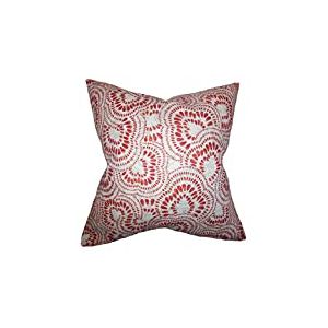 The Pillow Collection Housse de Coussin Motif Floral Glynis Rouge Menthe, Coton, 9645 x 9645 x 3372 cm