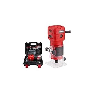 TEENO Affleureuse à Bois Défonceuse Électrique 650W 15000-32000 RPM,Affleureuse Défonceuse Avec 12 Fraises à Défoncer Queue de 1/4",6 Vitesses Variables,2 Pinces de 6/6.35mm avec Boite en Plastique