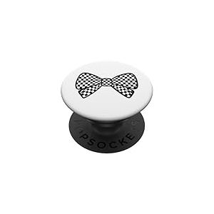 Motif Damier Noir et Blanc avec nœud Coquette pour Fille PopSockets PopGrip Adhésif