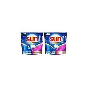 Sun Pastilles Lave-Vaisselle Absolu Tout-en-1 Brillance - 28 capsules - tablettes imbattables sur les taches tenaces - 4x plus d'&eacute;clat (Lot de 2)