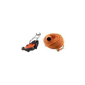 BLACK+DECKER Tondeuse Filaire 1600W, Tondeuse à Gazon Electrique 38 cm, 6 hauteurs réglables & Prolongateur 16A HO5VV-F 2X 1,5 2P sans Terre Orange 40m - Zenitech